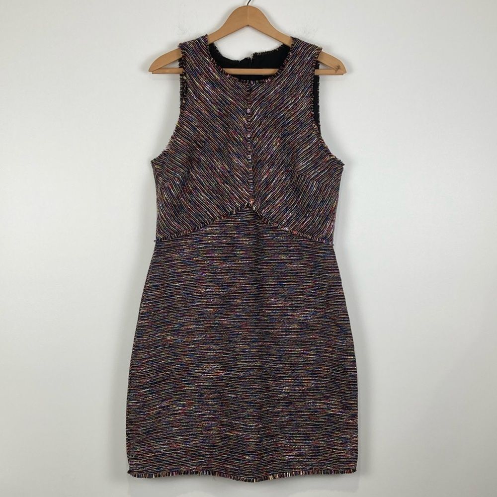 Sam Edelman Women's 12 Dress Sleeveless Black Rainbow Tweed Shift Workwear